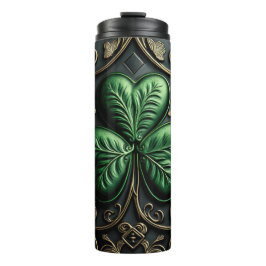 TERMO DARK GREEN INTRICATE IRISH CELTIC SHAMROCKS