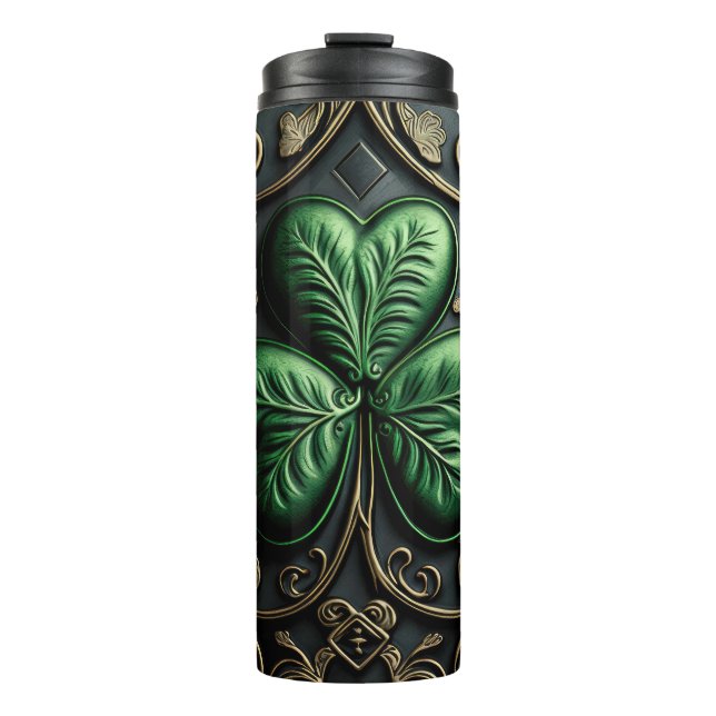 TERMO DARK GREEN INTRICATE IRISH CELTIC SHAMROCKS (Anverso)