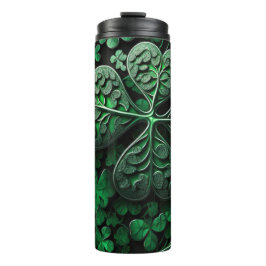 TERMO DARK GREEN INTRICATE IRISH CELTIC SHAMROCKS