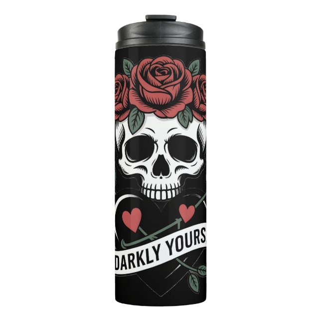 Termo Darkly Yours Graphic: Gothic Skull with Red Roses  (Anverso)