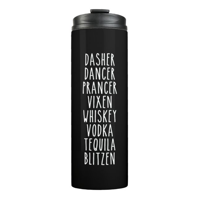 Termo Dasher Dancer Prancer Vixen Whiskey Vodka Tequila (Anverso)