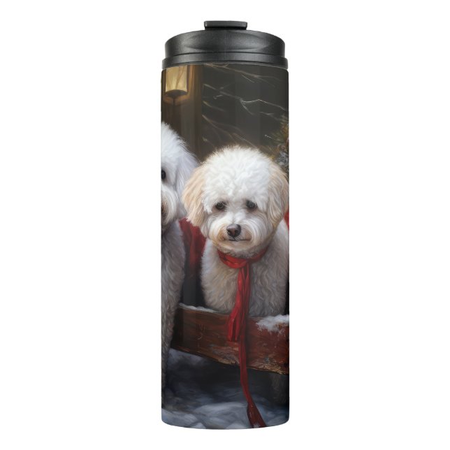 Termo Decoración de Navidad de Trineo Nevado con Bichon  (Anverso)