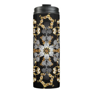 Termo Decoración floral de líneas doradas. elemento de e