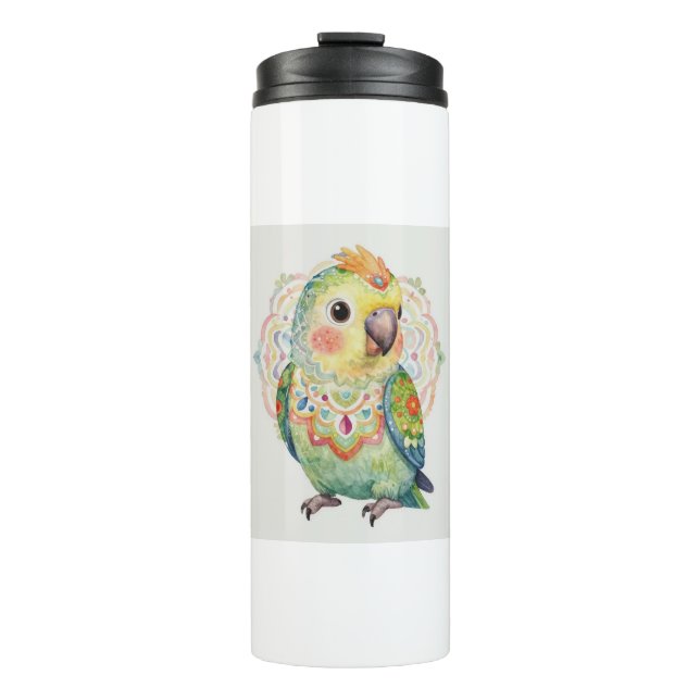 Termo Decorative Folk‑Art Parrot Illustration  (Anverso)