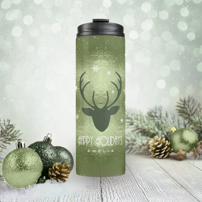 Termo Deer Antlers Silhouette & Snowflakes Green ID861 (Subido por el creador)