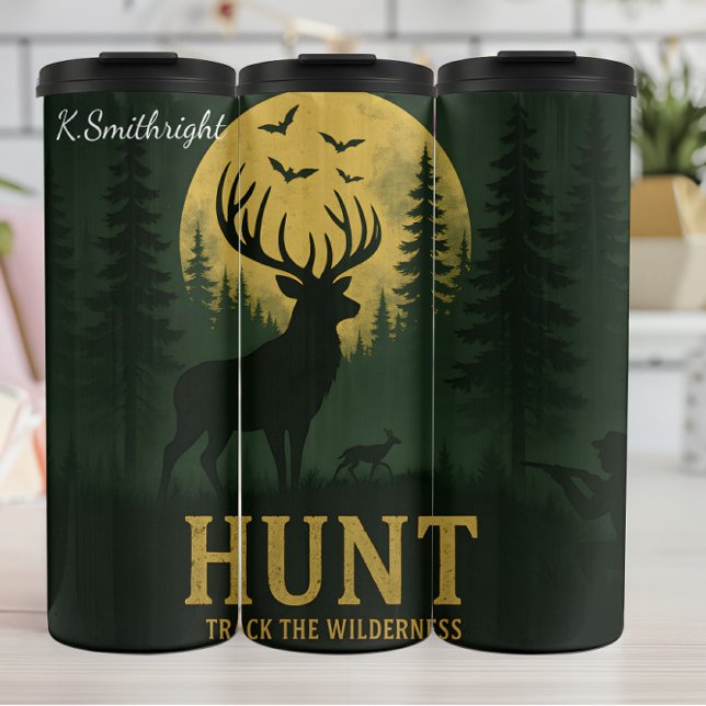 Termo Deer Hunt Wilderness Moon Silhouette (Subido por el creador)