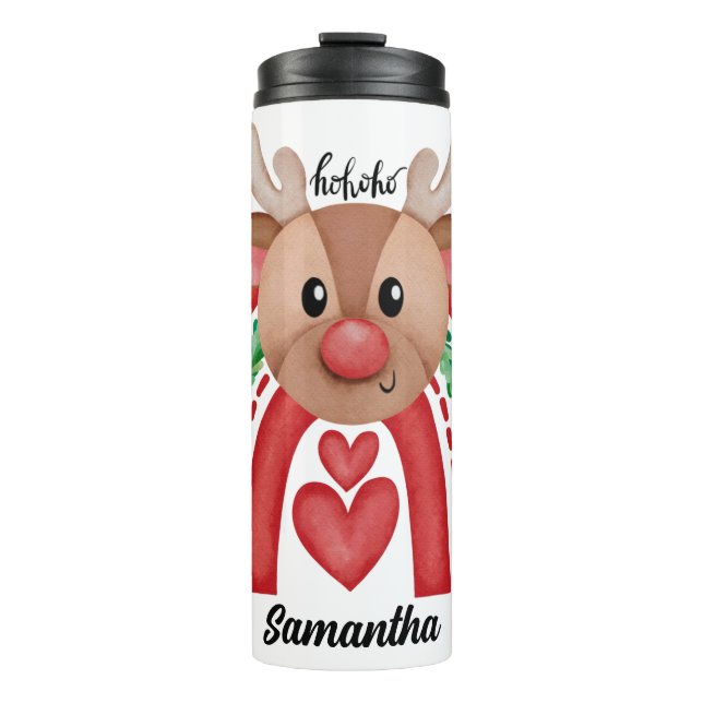 Termo Deer navideño lindo personalizado (Anverso)