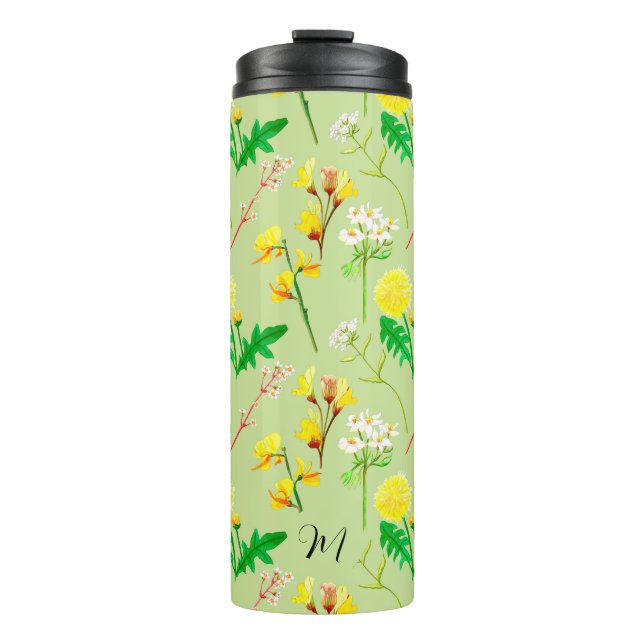 Termo Delicadas flores silvestres en verde claro. Person (Anverso)