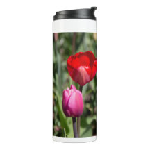 Delicados tulipanes rojos y morados