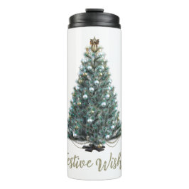 Termo Deseos festivos. Diseño de árbol de Navidad