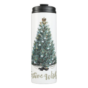 Termo Deseos festivos. Diseño de árbol de Navidad