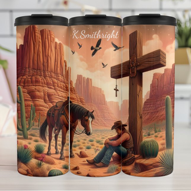 Termo Desert Cowboy Prayer Cross Horse Serene (Subido por el creador)