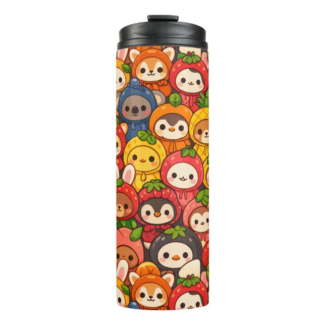 Termo Desfile de Amigos Frutas | Chibi Animal Cute (Anverso)