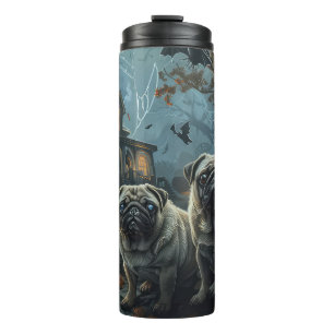 Termo Deslumbramiento de la noche de Pug Halloween