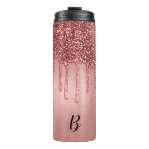 Termo Destellante en Rosa Dorado Brillante Goteo Bonito