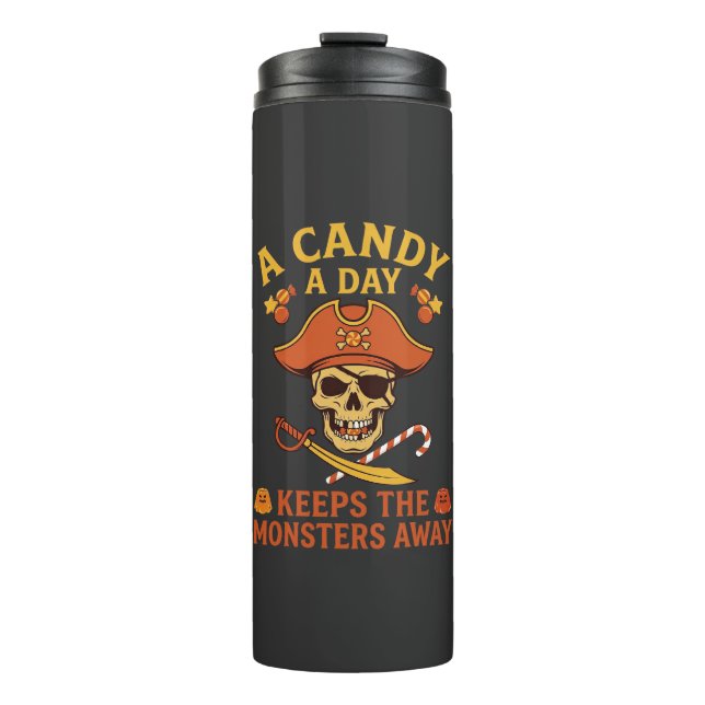 Termo Día de Dulces Pirata de Halloween Calavera Bastón (Anverso)