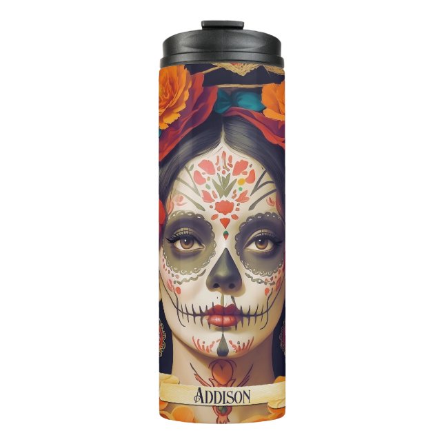 Termo Día De La Catrina De Los Muertos 1 Con Texto (Anverso)
