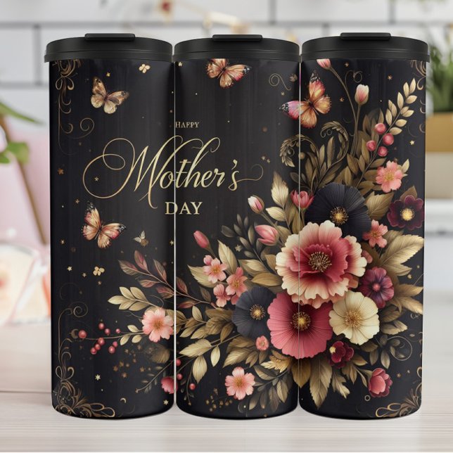 Termo Día de la Madre: Elegante floral, cascos dorados (Subido por el creador)