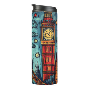 Termo Día de lluvias en Londres, Ilustracion de doodle c