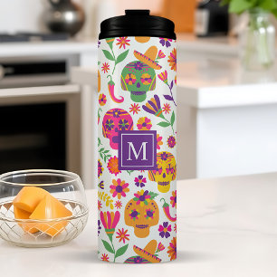 Termo Día de Muertos Cráneo de Azúcar Monograma Mexicano