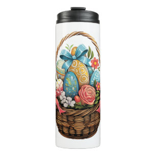 Termo Día de Pascua Cesta de Pascua Flores de Huevos Col