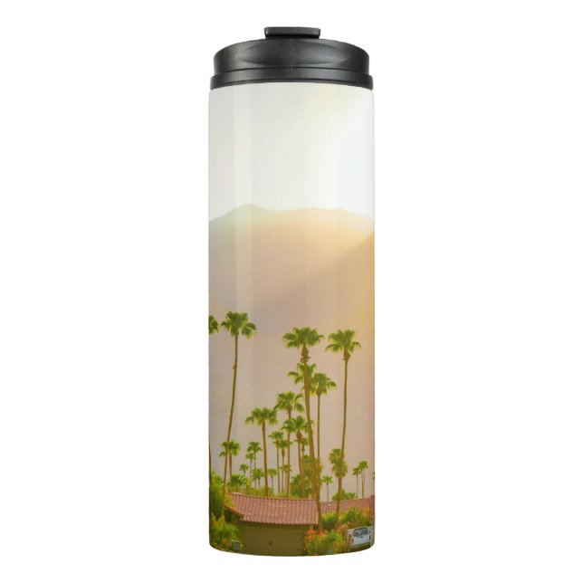 Termo Día de puesta de sol de Palm Springs con montañas  (Anverso)