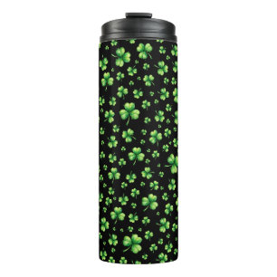 Termo Día de San Patricio Shamrock de acuarela sobre neg