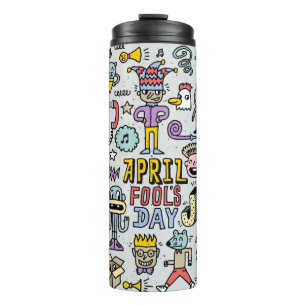 Termo Día del tonto de abril divertido doodle colorido c