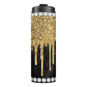 Termo Diamante de goteo de oro y Tumbler térmico de oro