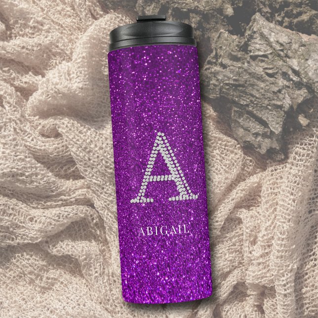Termo Diamantes de imitación Monograma A Purpurina Espar (personalized tumbler monogram a rhinestone glitter sparkle purple bridesmaid mom sister girlfriend )