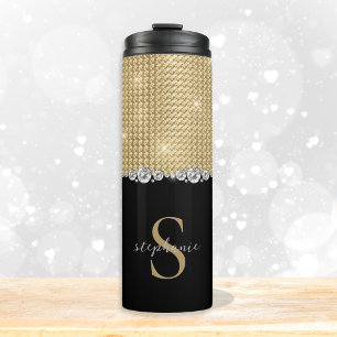 Termo Diamantes Monograma Oro Negro Lujo Sofisticado