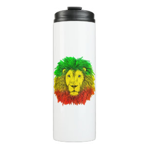 Termo Dibujo de cabeza de león Rasta rojo amarillo verde