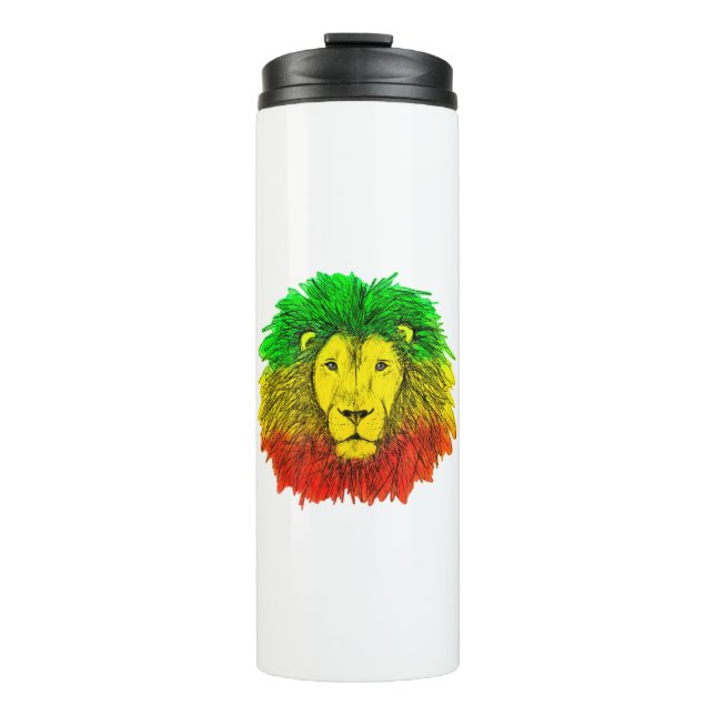Termo Dibujo de cabeza de león Rasta rojo amarillo verde (Anverso)