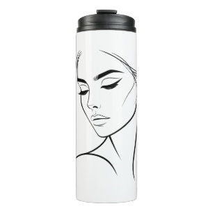 Termo Dibujo de cara de una mujer de línea nº3