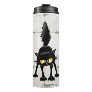Termo Dibujo de Gato Negro Divertido y Feroz 