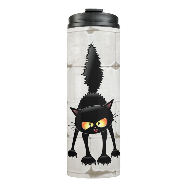 Termo Dibujo de Gato Negro Divertido y Feroz  (Anverso)