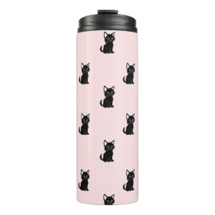 Termo Dibujo de gato negro lindo sobre rosa pastel