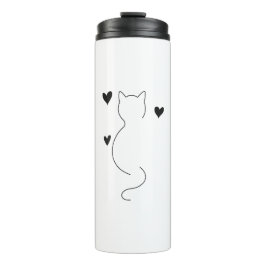 Termo Dibujo de línea de gato lindo, con tres corazones