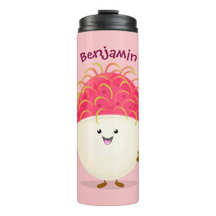 Termo Dibujo de rambután rosa lindo estilo caricatura