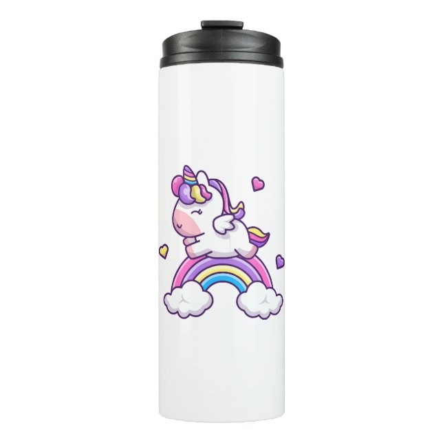 Termo Dibujo de Unicornio Lindo con Arcoíris (Anverso)
