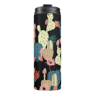 Termo Dibujo manual Cactus Plant and flowers Seamless Pa