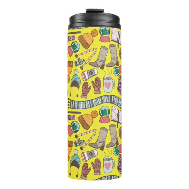 Termo Dibujo manual de dibujo sin fisuras. Invierno  (Anverso)