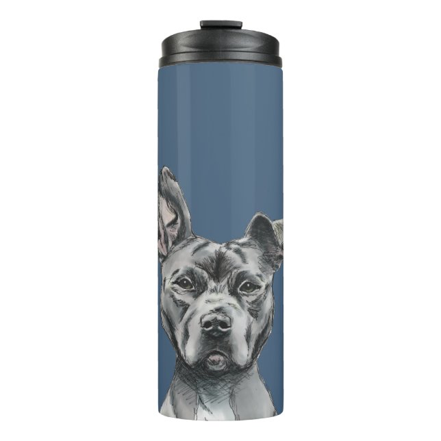 Termo Dibujo Stalky gris del perro del pitbull (Anverso)