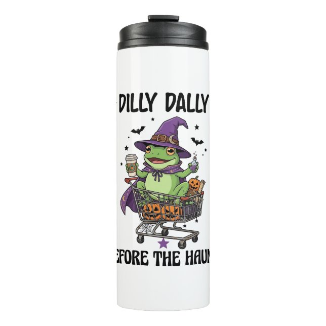 Termo Dilly Dally Antes de Haunt Frog Halloween Shopping (Anverso)