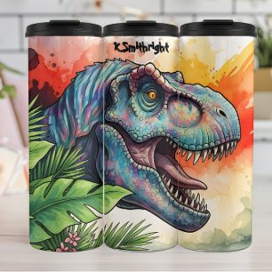 Termo Dinosaur Colorido Hojas Tropicales Rugiendo