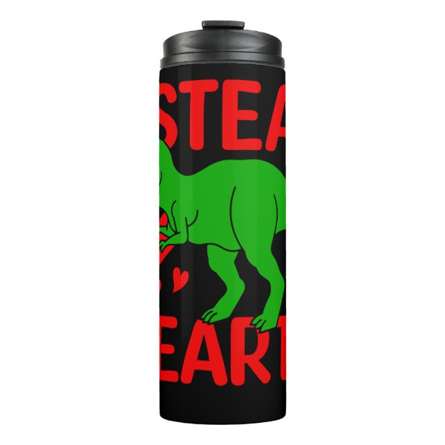 Termo Dinosaurio verde Valentine I Robar corazones (Anverso)