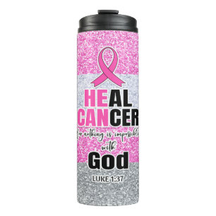 Termo Dios cura el cáncer Purpurina rosado