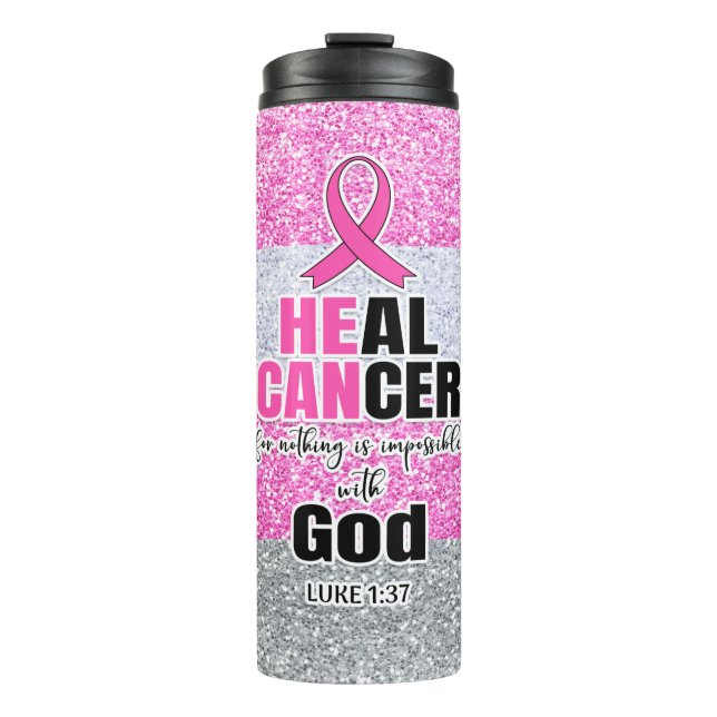 Termo Dios cura el cáncer Purpurina rosado (Anverso)
