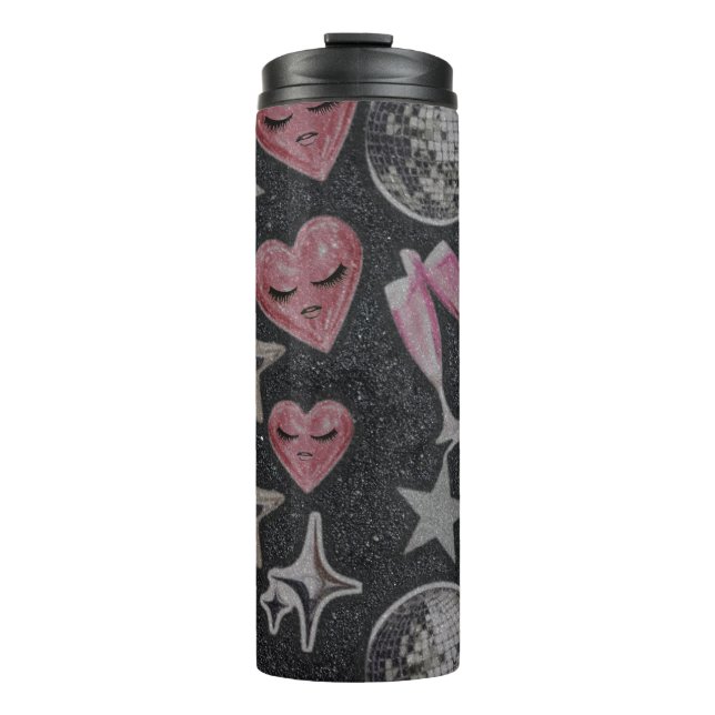 Termo Disco Hearts Travel Tumbler – Chic Glam Drinkware (Anverso)