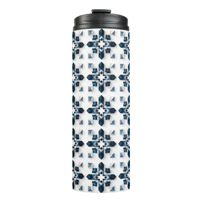 Termo Diseño abstracto geométrico en azul y blanco (Anverso)